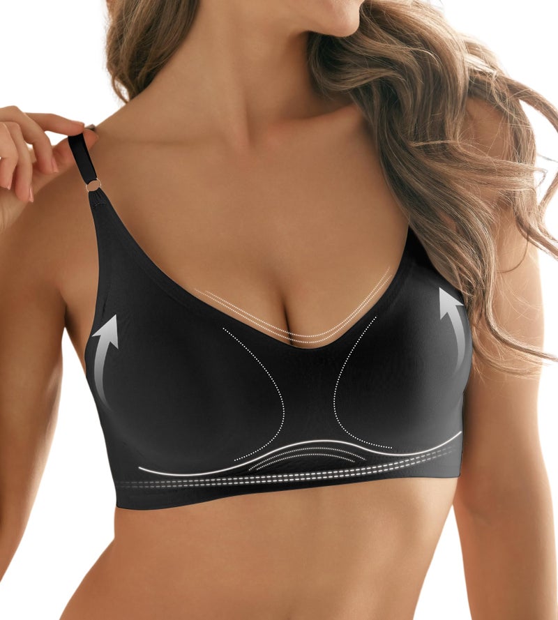 DEANGELMON Seamless Bras for Women V Neck Padded Bra Adjustable Straps Bralettes Everyday Sleeping Bra Multiple Pack(3P15,L) - Image 2