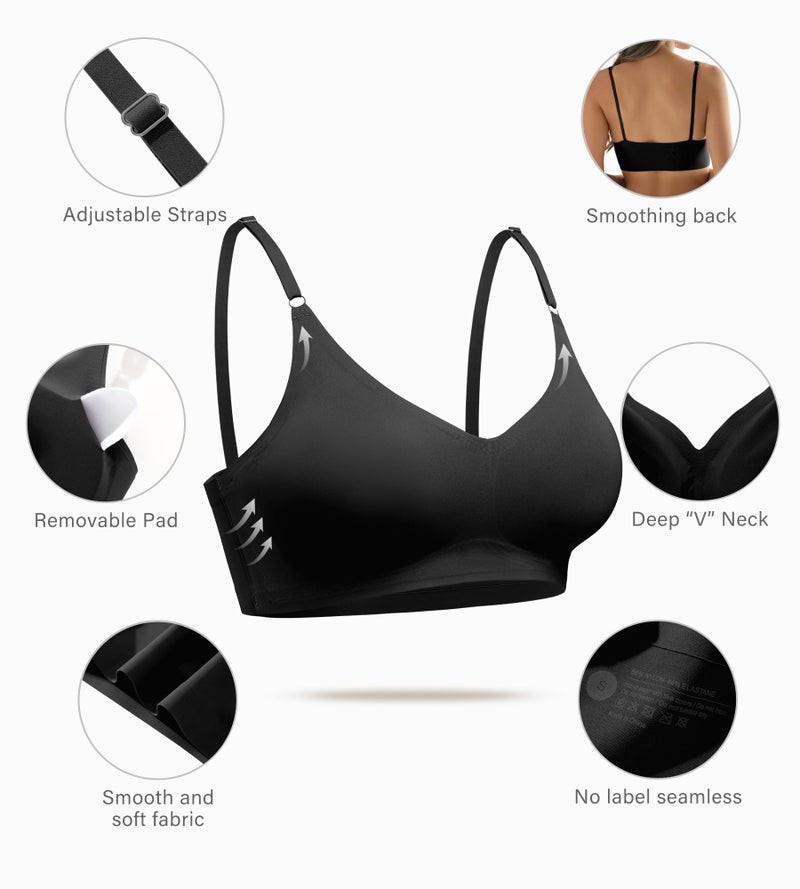 DEANGELMON Seamless Bras for Women V Neck Padded Bra Adjustable Straps Bralettes Everyday Sleeping Bra Multiple Pack(3P15,L) - Image 3