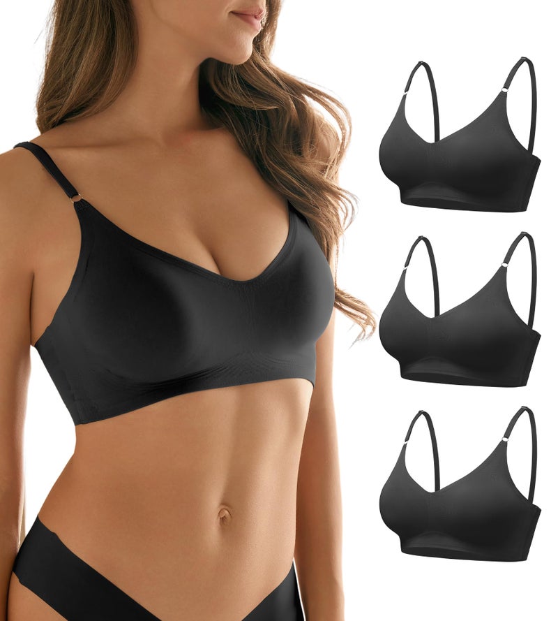DEANGELMON Seamless Bras for Women V Neck Padded Bra Adjustable Straps Bralettes Everyday Sleeping Bra Multiple Pack(3P15,L) - Image 1