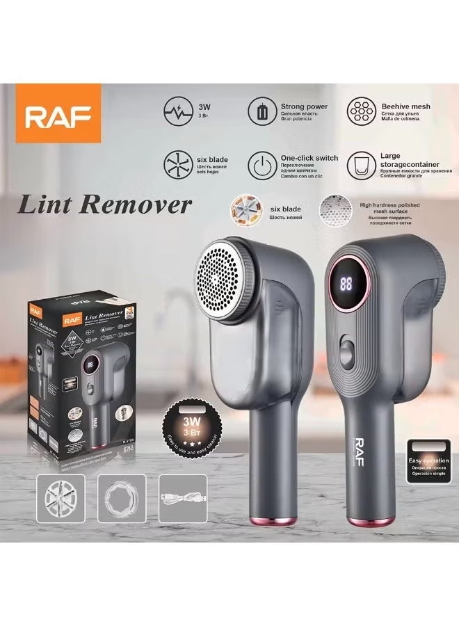 آر إيه أف مزيل الوبر الكهربائي القابل لإعادة الشحن - ماكينة حلاقة الأقمشة مع 6 شفرات من الفولاذ المقاوم للصدأ، وشحن USB، وشبكة خلية النحل، وحاوية تخزين كبيرة للملابس والسترات والأقمشة الصوفية - Image 2