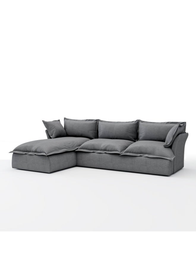 ariika Haven L-Shape Sofa 295 x 172 H:80 cm - Left Chaise Lounge- Grey, 100% Polyester Linen Texture Soft Feel, Latex & down alternative filling.
