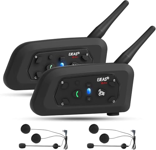EJEAS V6 Pro Motorcycle Bluetooth Headset, Upgraded 2 Riders Intercom Helmet Communication System with Auto-Answering Call and Noise Reduction for Motorcycling Skiing and Climbing (2 Pack) - Image 1