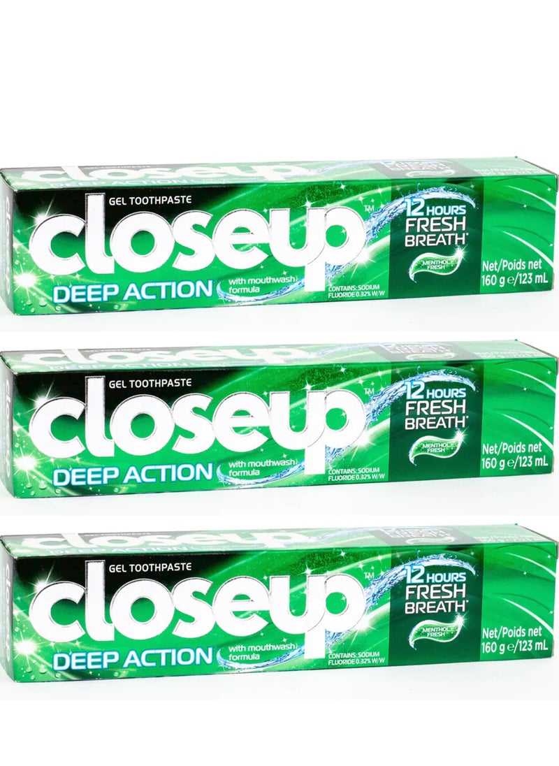 Closeup Pack Of 3 Closeup Deep Action Menthol Fresh Toothpaste123ml  - Image 1