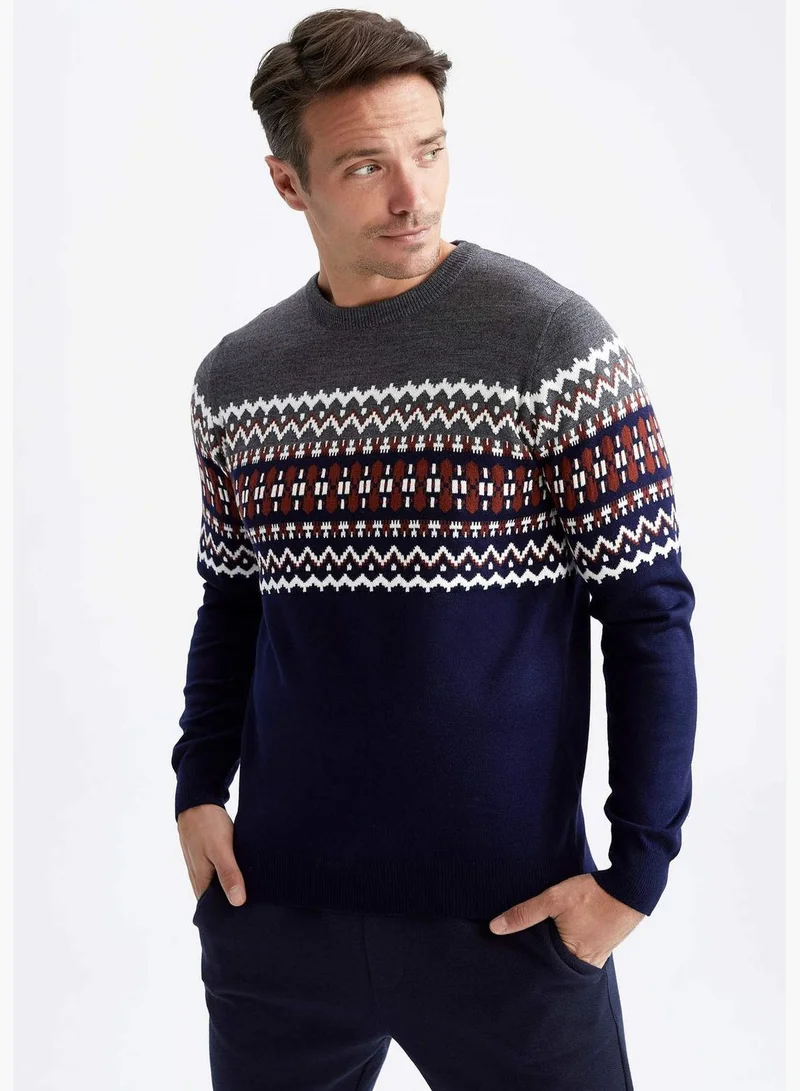 DeFacto Regular Fit Long Sleeve Striped Block Colour Jumper