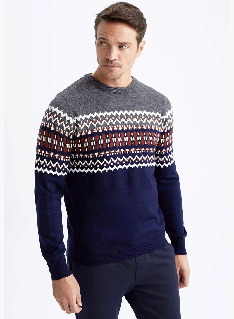 DeFacto Regular Fit Long Sleeve Striped Block Colour Jumper