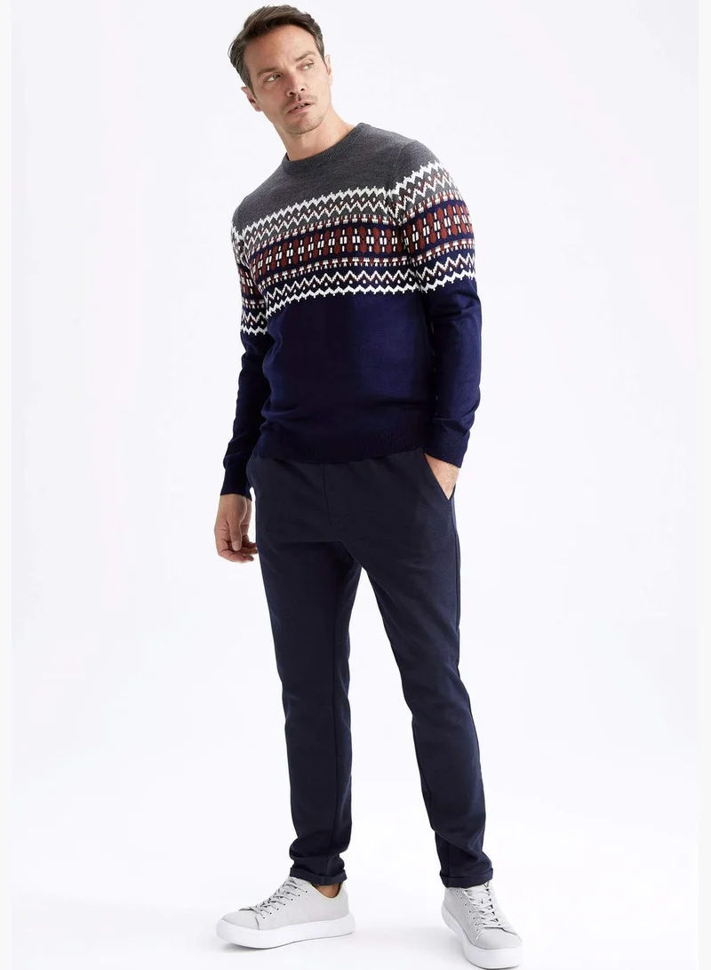 DeFacto Regular Fit Long Sleeve Striped Block Colour Jumper