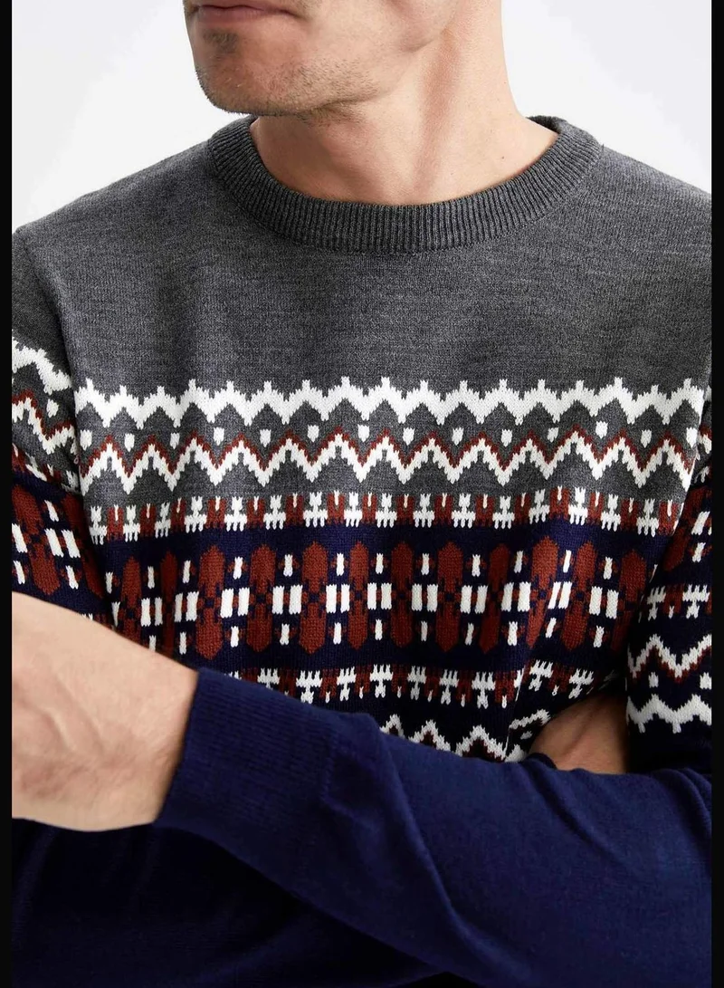 DeFacto Regular Fit Long Sleeve Striped Block Colour Jumper
