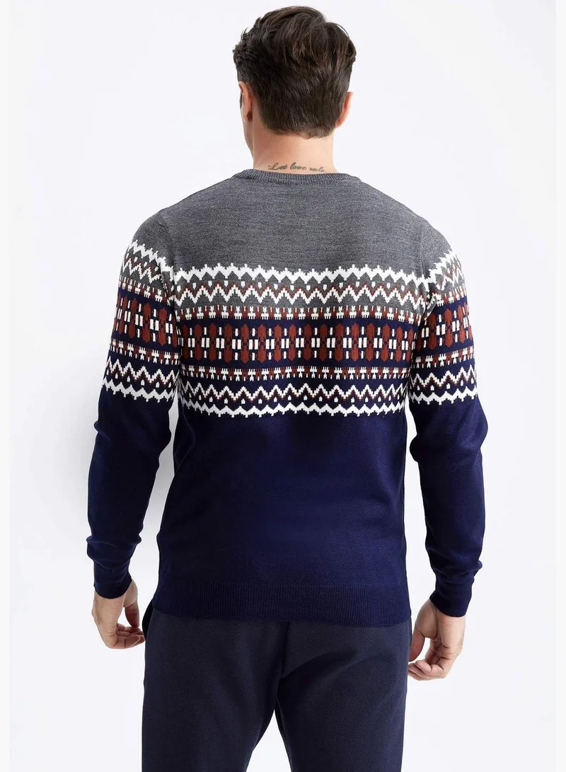 DeFacto Regular Fit Long Sleeve Striped Block Colour Jumper