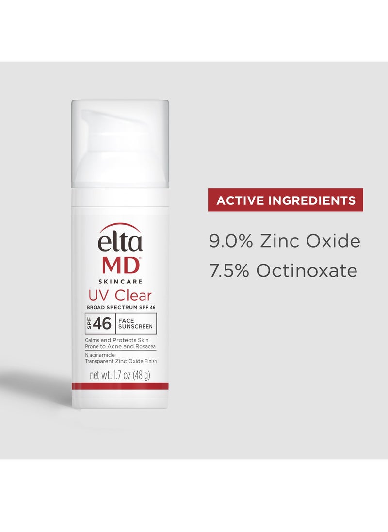 ايتا ام دي - كريم EltaMD UV Clear للوجه بعامل حماية من الشمس SPF 46 - لأنواع البشرة المعرضة لحب الشباب والوردية وفرط التصبغ، 48 جم/1.7 أونصة - Image 1
