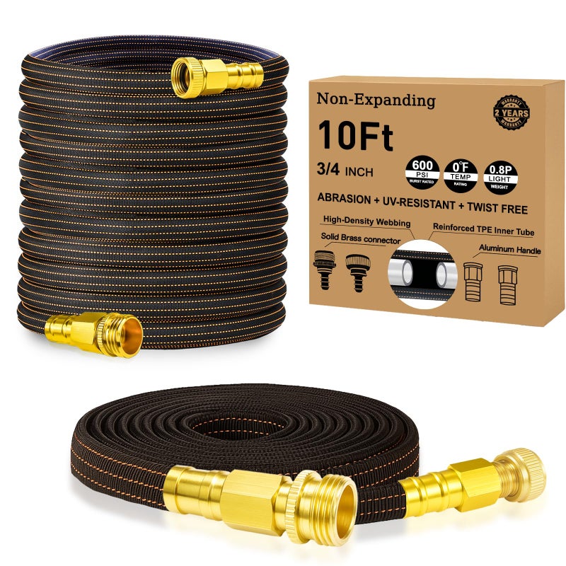 Semifrut 10FT Lightweight Garden Hose,Flexible Water Hose with Solid Brass Head,Kink-Free,Collapsible Hose,High Pressure Flat Water Hose for RV,Boat,Car Wash,Garden,Yard,Camper,Outdoor (Orange-Black, 10 Feet) - Image 1