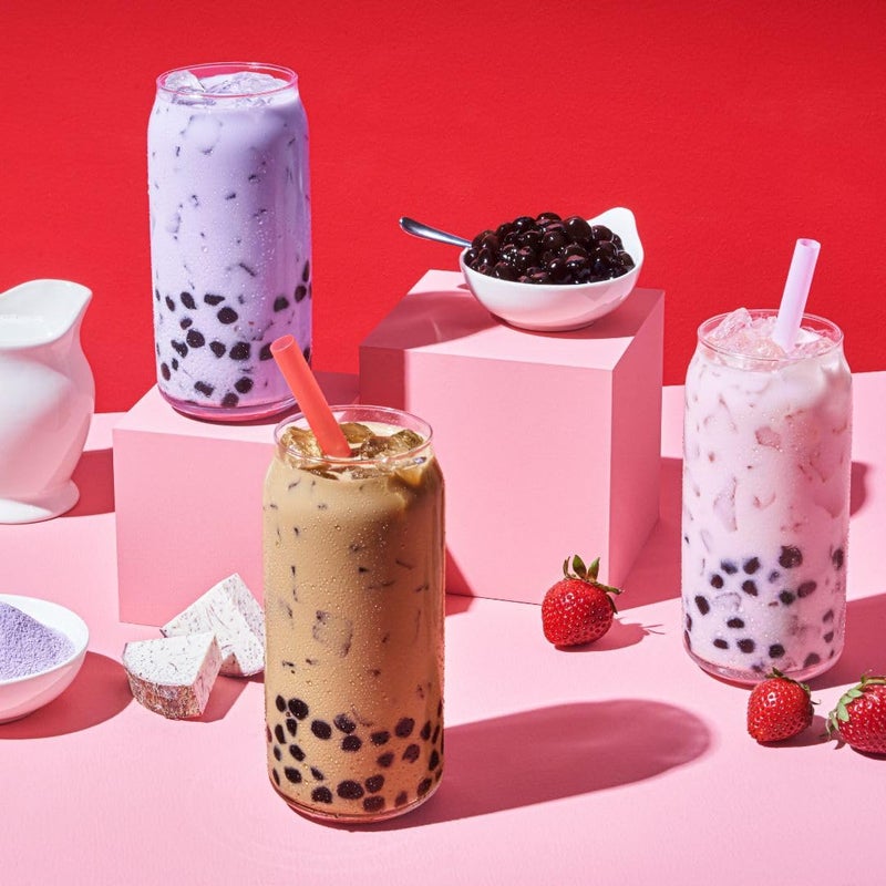 Boba Bundle Kit 10 Serv. Instant Bubble Pearl Variety Milk Tea Kit with Authentic Brown Sugar Tapioca Pearls by Yulu Foods - Ready in Under 1 Minute, Includes Paper Straws - Gift Box, Holiday (Classic, Taro and Strawberry) - Image 3