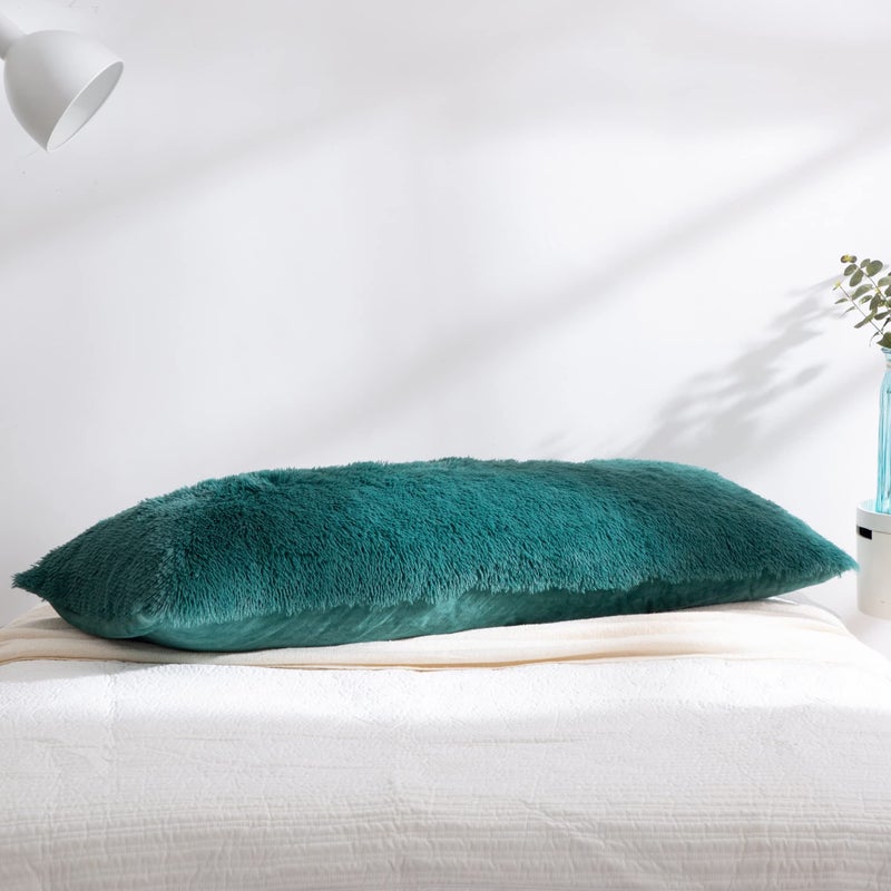 Reafort Luxury Long Hair  PV Fur  Faux Fur Body Pillow Cover/Case 21""x54"" with Hidden Zipper Closure (21""x54"" Body Pillow Cover  Evergreen) - Image 3