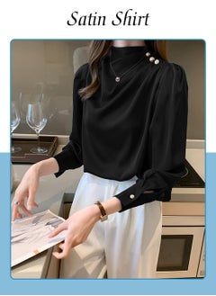 Ladies Elegant Satin Top Shirt, Comfortable Round Neck Shirt, with Puffed Sleeves, Women's Base Shirt, Business Blouse, Black - pzsku/ZDFF866B610C4BA6D594EZ/45/_/1713350910/d26f4650-4057-4f10-9565-b63e3f10d695