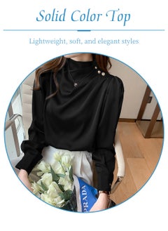 Ladies Elegant Satin Top Shirt, Comfortable Round Neck Shirt, with Puffed Sleeves, Women's Base Shirt, Business Blouse, Black - pzsku/ZDFF866B610C4BA6D594EZ/45/_/1713350951/27e282f7-8665-4897-8745-d75b7a01a7b8