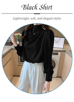 Ladies Elegant Satin Top Shirt, Comfortable Round Neck Shirt, with Puffed Sleeves, Women's Base Shirt, Business Blouse, Black - pzsku/ZDFF866B610C4BA6D594EZ/45/_/1713351082/76c29409-6e02-4e45-8cde-82d1945f9987