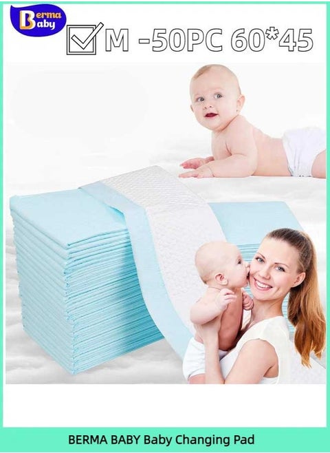 60*45 CM Disposable Underpads Bed Pads for Baby, Leak-Proof Breathable Incontinence Diaper Changing Pad, Heavy Absorbency, and Soft Blue Cover for Bed