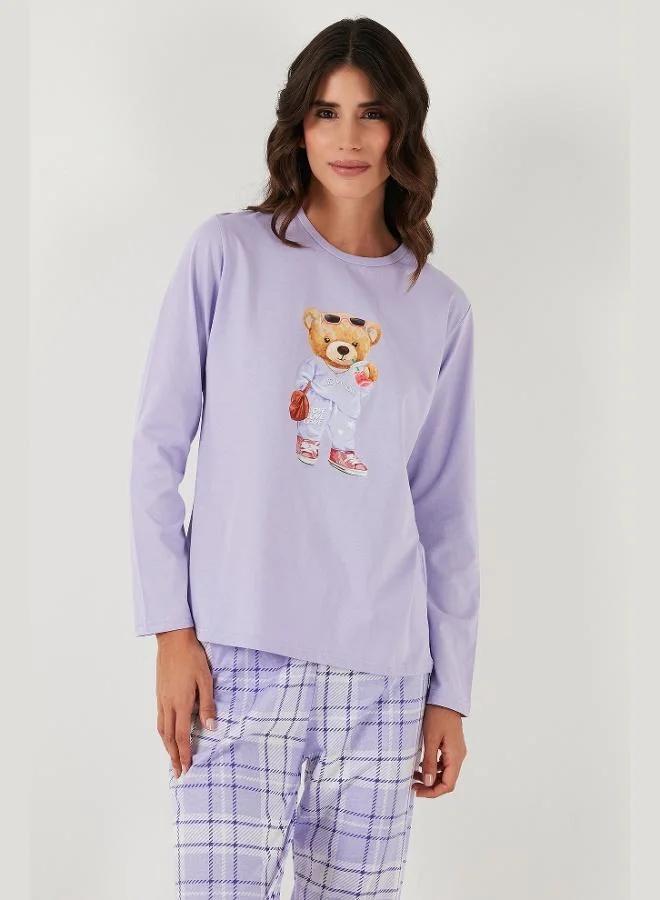 Lela Lela Cotton Regular Fit Printed Crew Neck Pajama Set Women's PAJAMA SET 65723314