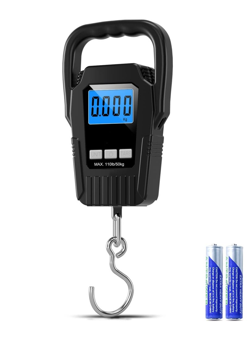 سكيل ميزان أمتعة رقمي معلق بشاشة LCD - ميزان يدوي محمول، سعة 50 كجم/110 رطل، وظيفة تصفير، تحويل وحدات متعددة، بطاريات مرفقة - Image 1