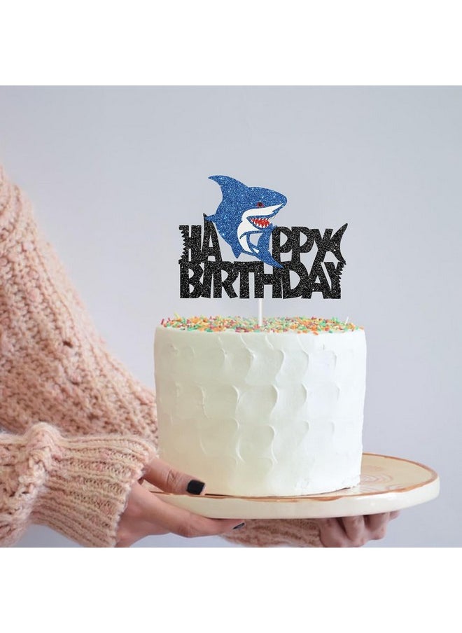 Confetti - Confetti! Shark Happy Birthday Ocean Animal Theme Cake Topper | Kids Boys Girls Birthday Party Decor | Shark Themed Birthday Party Supplies | Children Cake Picks & Favors - Image 1