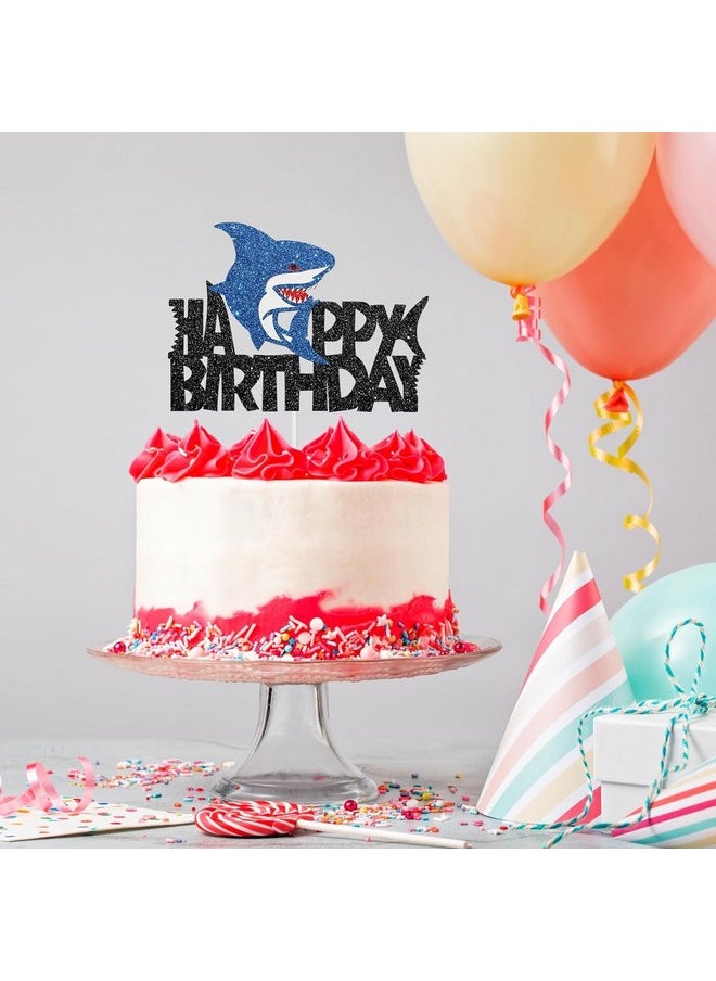 Confetti - Confetti! Shark Happy Birthday Ocean Animal Theme Cake Topper | Kids Boys Girls Birthday Party Decor | Shark Themed Birthday Party Supplies | Children Cake Picks & Favors - Image 1