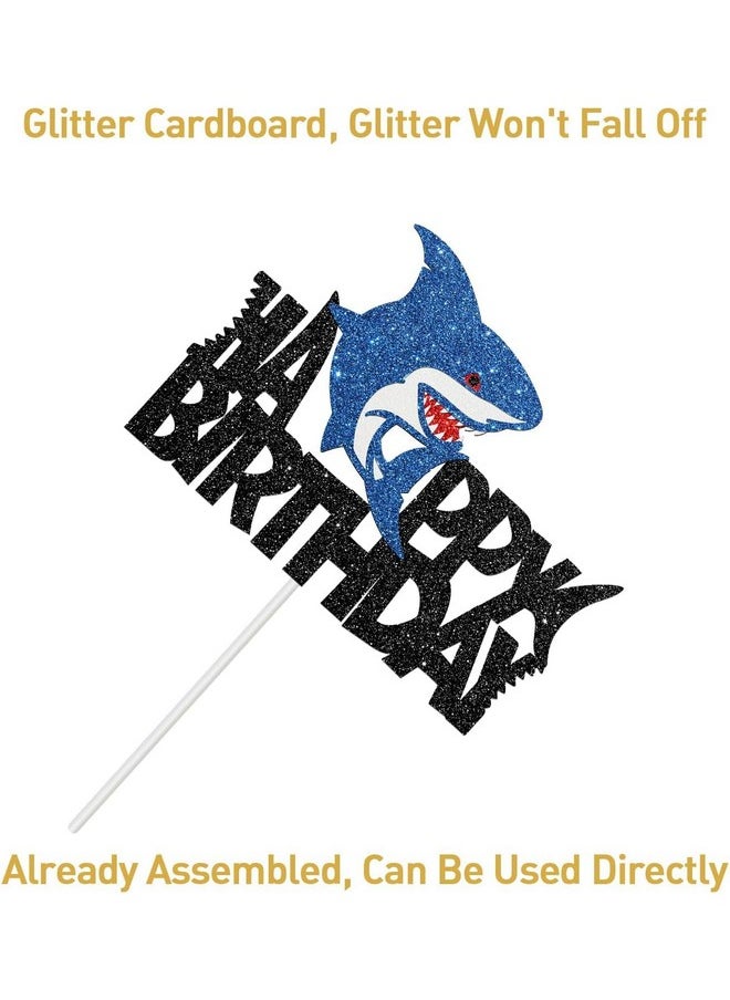 Confetti - Confetti! Shark Happy Birthday Ocean Animal Theme Cake Topper | Kids Boys Girls Birthday Party Decor | Shark Themed Birthday Party Supplies | Children Cake Picks & Favors - Image 1
