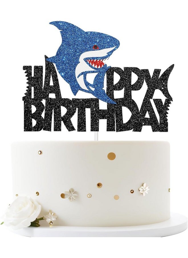 Confetti - Confetti! Shark Happy Birthday Ocean Animal Theme Cake Topper | Kids Boys Girls Birthday Party Decor | Shark Themed Birthday Party Supplies | Children Cake Picks & Favors - Image 1
