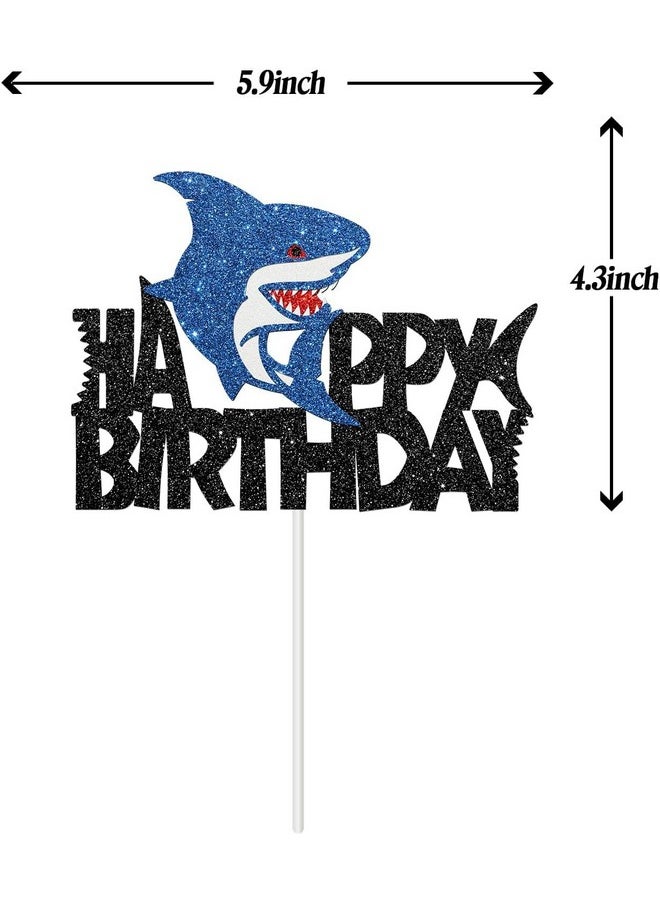 Confetti - Confetti! Shark Happy Birthday Ocean Animal Theme Cake Topper | Kids Boys Girls Birthday Party Decor | Shark Themed Birthday Party Supplies | Children Cake Picks & Favors - Image 1