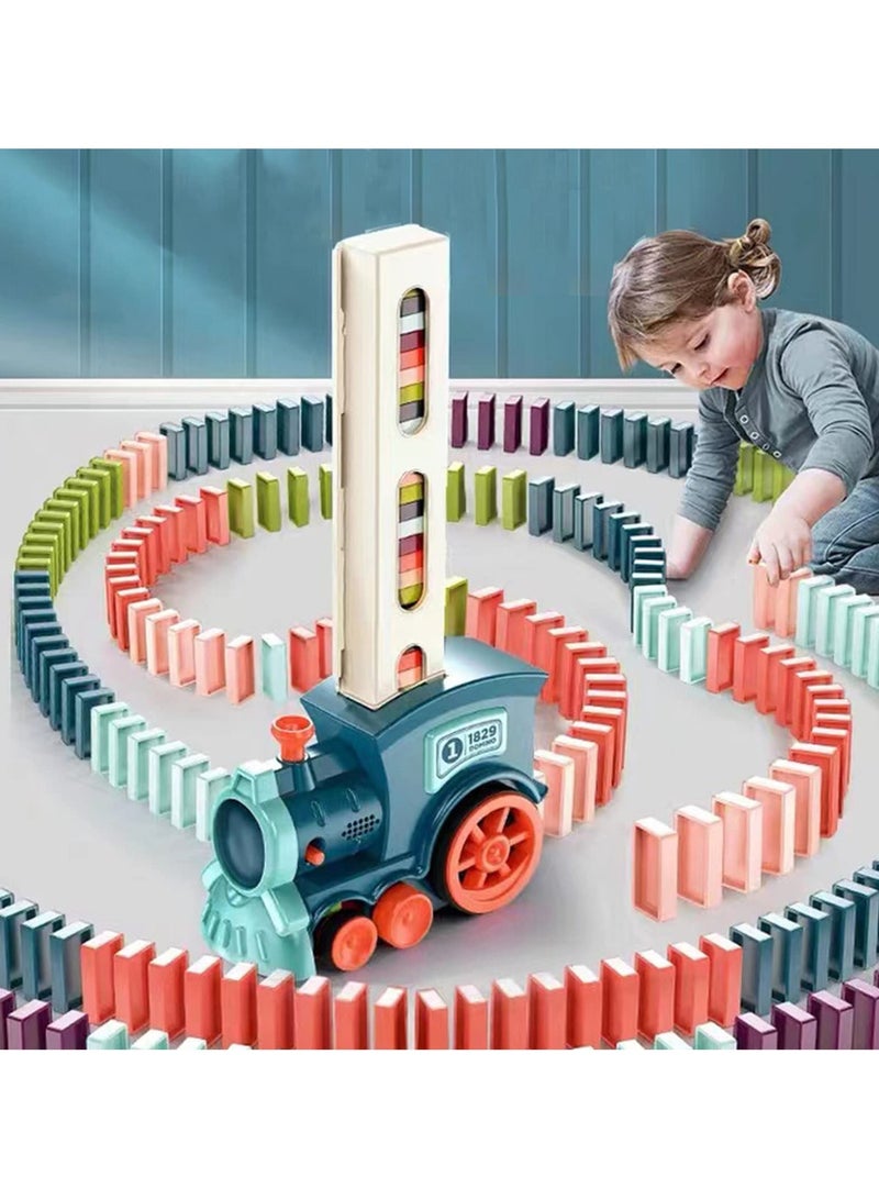 Domino Train Toy, Electric Automatic Domino Laying Train with Lights and Music, 60PCS Domino Blocks, STEM Stacking Building Toy for Kids Ages 3+ Boys & Girls  - Image 1