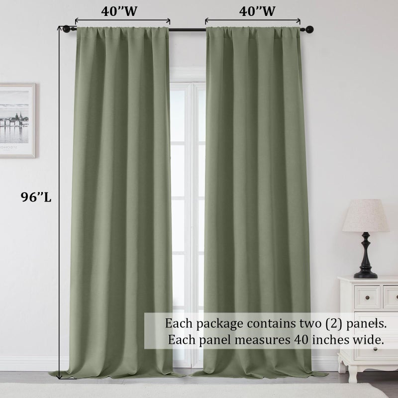 OWENIE Sally Sage Green Blackout Curtains 96 Inches Long 2 Panels Set for Bedroom Living Room, Solid Room Darkening Thermal Insulated Energy Saving Window Treatments Drapes, W40 x L96 Inch, Sage Green - Image 5
