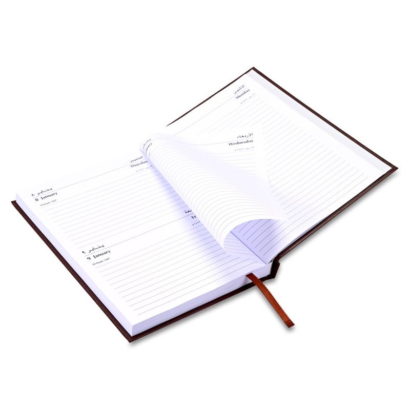 FIS 2026 A5 Agenda Diary, 148x210mm Size, Hard Cover Vinyl, 1 Day a Page with Thursday & Friday Combined, Right to Open, Arabic/English, 60gsm White Paper, Chocolate Cover-FSDI90AER26CH - Image 4