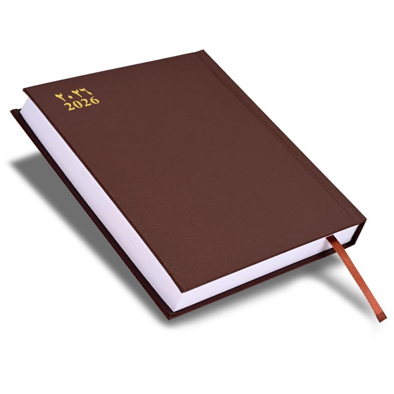 FIS 2026 A5 Agenda Diary, 148x210mm Size, Hard Cover Vinyl, 1 Day a Page with Thursday & Friday Combined, Right to Open, Arabic/English, 60gsm White Paper, Chocolate Cover-FSDI90AER26CH - Image 1
