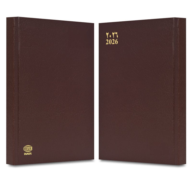 FIS 2026 A5 Agenda Diary, 148x210mm Size, Hard Cover Vinyl, 1 Day a Page with Thursday & Friday Combined, Right to Open, Arabic/English, 60gsm White Paper, Chocolate Cover-FSDI90AER26CH - Image 2