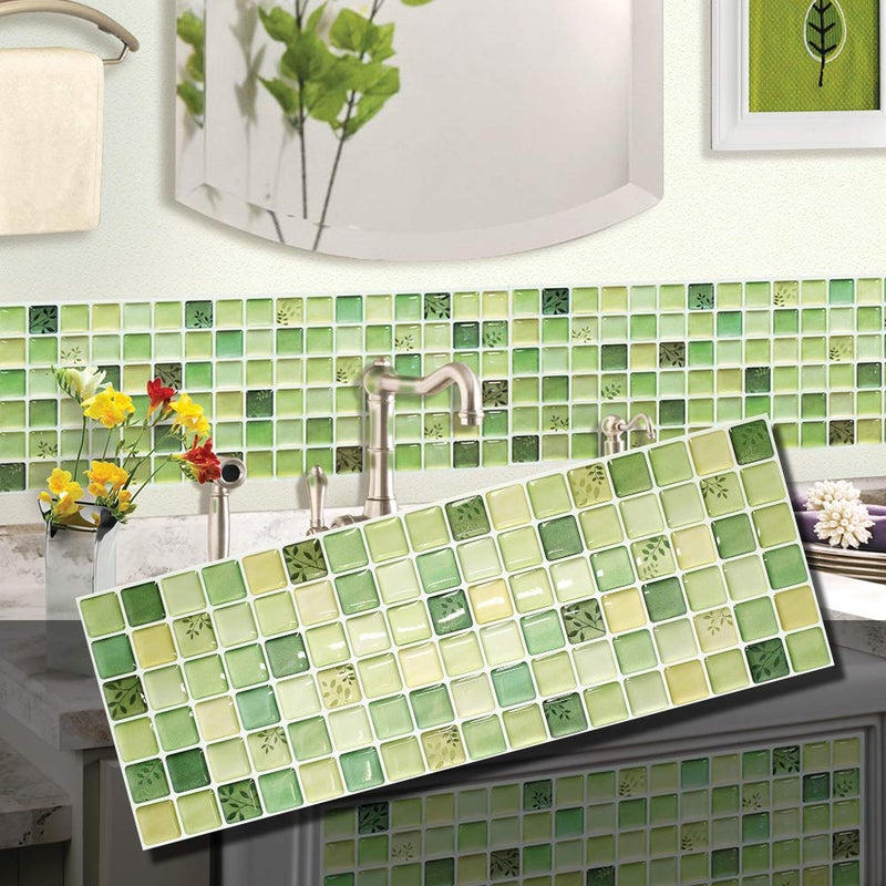 BEAUS TILE Decorative Tile Stickers Peel and Stick Backsplash Fire Retardant Tile Sheet Green 10 528 x 148