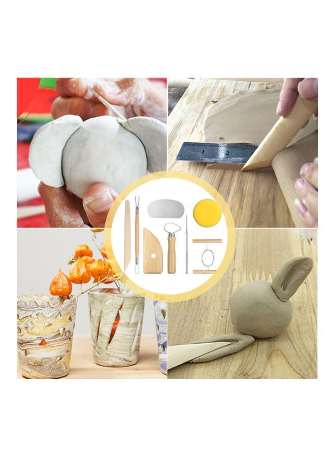 NIBEMINENT 8-Piece Of Clay Tool Set Brown/Silver/Yellow - Image 2
