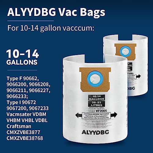 ALYYDBG for Shop Vac Bags 10-14 Gallon, Type F 90662 9066200 9066233; Type I 90672 9067200 9067233; VF2005, High Efficiency Disposable Fine Dust Collection Vacuum Filter Bags (5 Pack) - Image 2