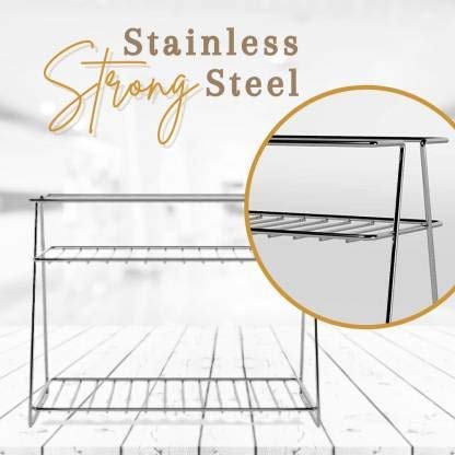 12FOR COLLECTION Heavy Stainless Steel 2Layer Corner Storage Rack and Spice Multipurpose Stainless Steel Kitchen Plate Dish Corner Stand Pack of 2 - Image 4