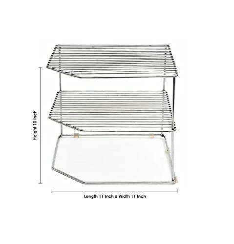 12FOR COLLECTION Heavy Stainless Steel 2Layer Corner Storage Rack and Spice Multipurpose Stainless Steel Kitchen Plate Dish Corner Stand Pack of 2 - Image 2