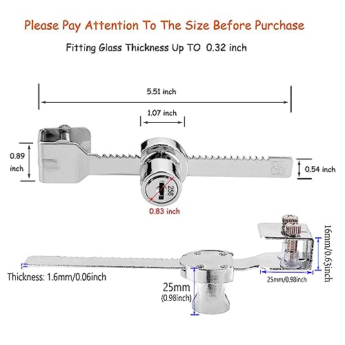 XIEHE 318 Sliding Window Locks, Closet Locks for Sliding Glass Doors with 2 Keys, Display Cabinet Showcase Lock with Chrome Finish, No Drill Burglar Bars for Sliding Doors (2 Pack, Keyed Alike) - Image 2
