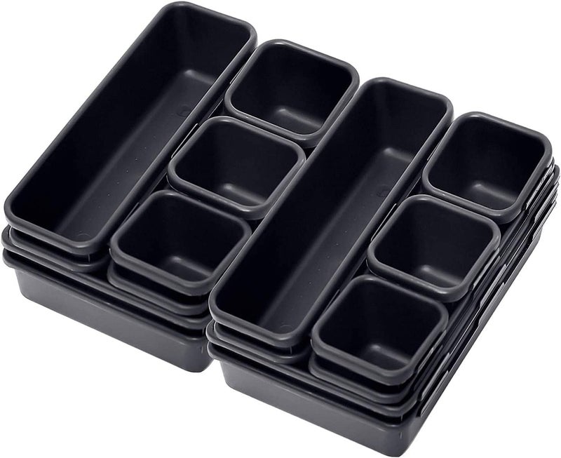 Styxon Interlocking Drawer Organizer 16 PCS Bins Durable Plastic Various Sizes for Custom Layout Design Great for Desk Drawer Tool Box or Garage Organization Black - Image 3