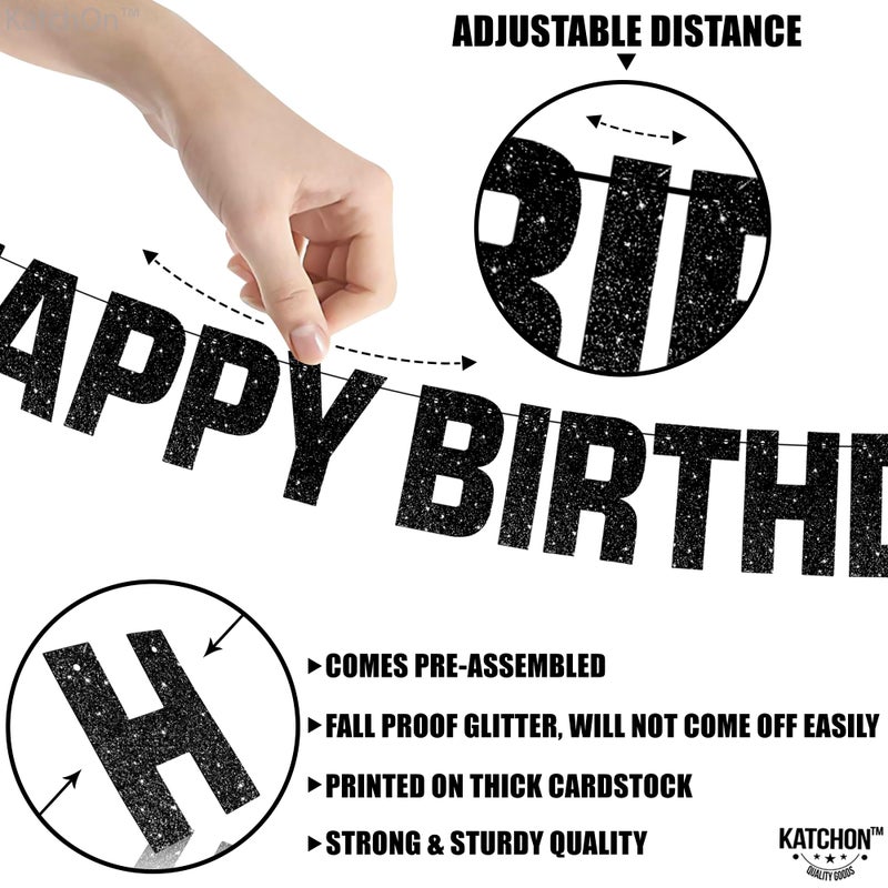 KatchOn  Glitter Black Happy Birthday Banner Light Up - Prestrung  10 Feet | Black Happy Birthday Led Sign  Happy Birthday Banner for Men | Light Up Happy Birthday Sign for Happy Birthday Decorations - Image 2