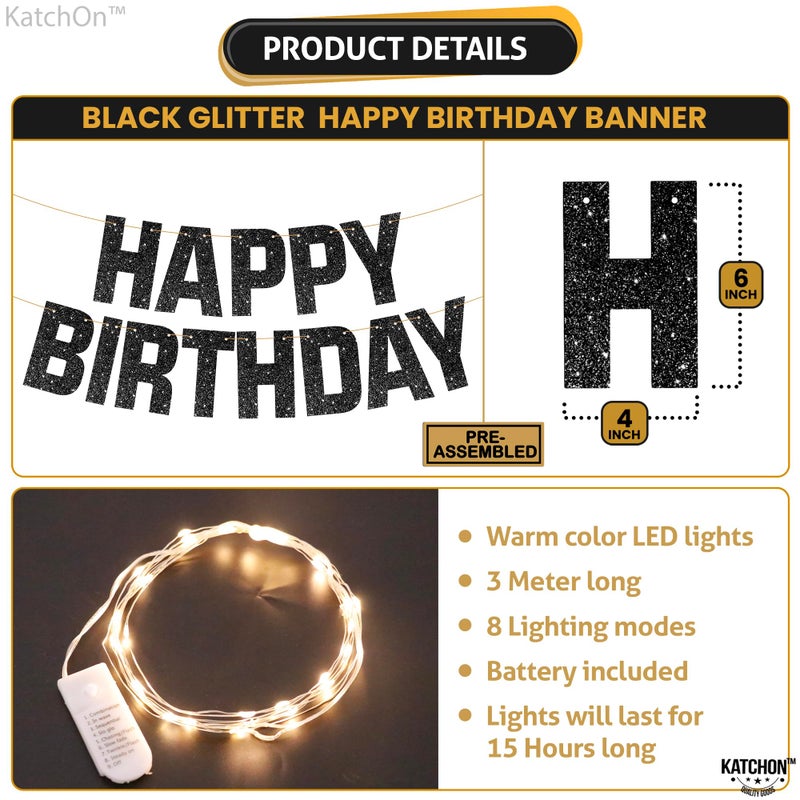 KatchOn  Glitter Black Happy Birthday Banner Light Up - Prestrung  10 Feet | Black Happy Birthday Led Sign  Happy Birthday Banner for Men | Light Up Happy Birthday Sign for Happy Birthday Decorations - Image 3