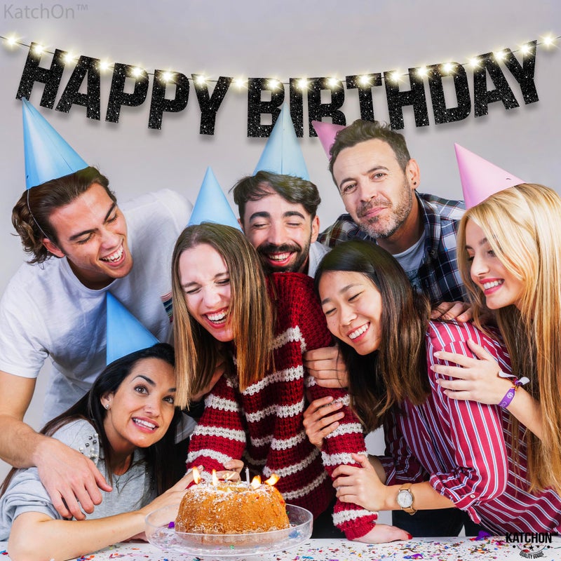 KatchOn  Glitter Black Happy Birthday Banner Light Up - Prestrung  10 Feet | Black Happy Birthday Led Sign  Happy Birthday Banner for Men | Light Up Happy Birthday Sign for Happy Birthday Decorations - Image 5
