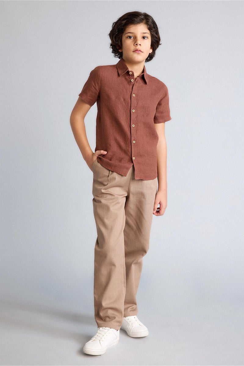 DeFacto Brown Boy Boy Carrot Fit Gabardine Trousers Casual - Image 1