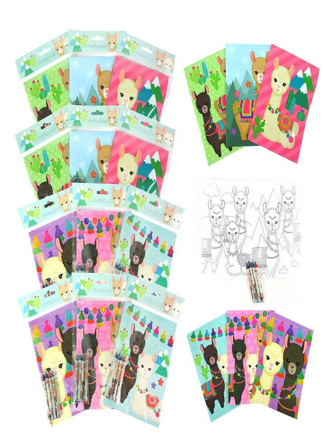 TINYMILLS Llamas Alpacas Coloring Book Set for Kids Party Favors with 12 Coloring Books and 48 Crayons Llamas Birthday Party Supplies Favor Bag Filler - Image 1