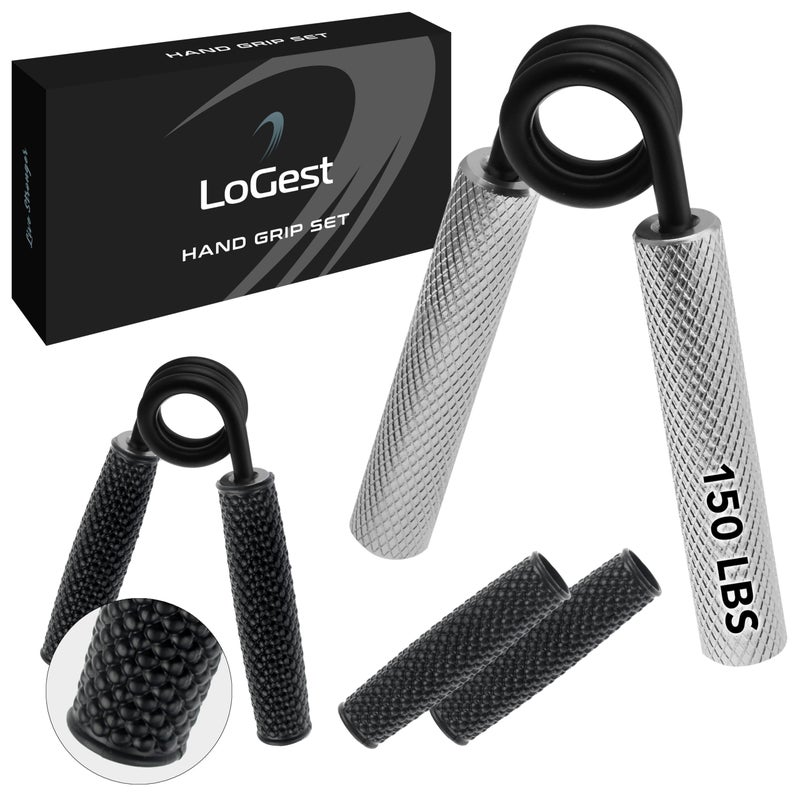 Logest Metal Hand Grip Strengthener 100LB-350LB No Slip Heavy-Duty Grip Strengthener with Gift Box, Great Wrist & Forearm Hand Exerciser, Home Gym, Hand Gripper Grip Strength Trainer (Silver - 150LB) - Image 1