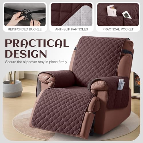 KinCam 100% Waterproof Recliner Chair Cover, Reclining Couch Covers for Pets, Dogs, Recliner Couch Slipcover Furniture Protector with Elastic Straps for Kids(23.6", Coffee) - Image 5