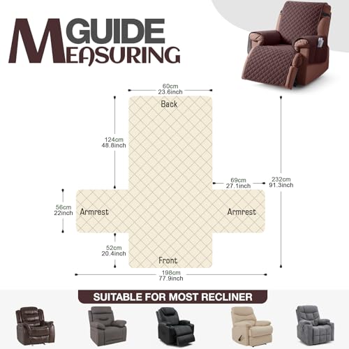 KinCam 100% Waterproof Recliner Chair Cover, Reclining Couch Covers for Pets, Dogs, Recliner Couch Slipcover Furniture Protector with Elastic Straps for Kids(23.6", Coffee) - Image 4