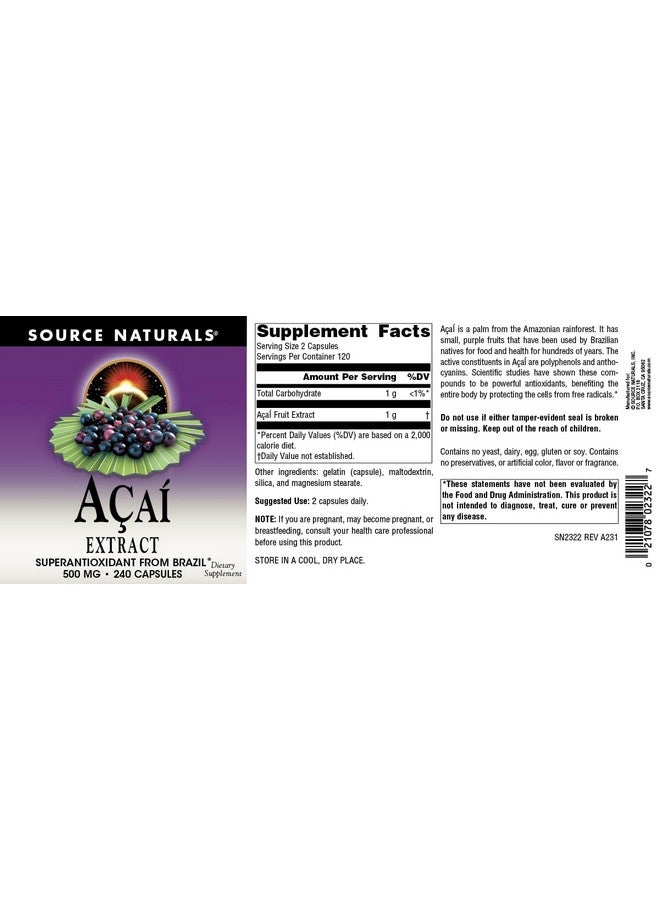 Source Naturals Acai Extract, Superantioxidant from Brazil* - 500 mg - 240 Vegetarian Capsules - Image 4