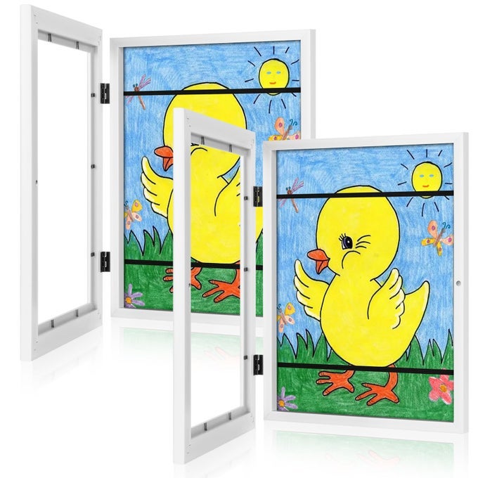 2PACK KIDS ART FRAMES 9X12 FRONT OPENING KIDS ARTWORK FRAMES CHANGEABLE WHITE ARTWORK DISPLAY STORAGE FRAME FOR WALL HOLDS 50 PCS FOR 3D PICTURE CRAFTS CHILDREN DRAWING HANGING ART PORTFOLIO