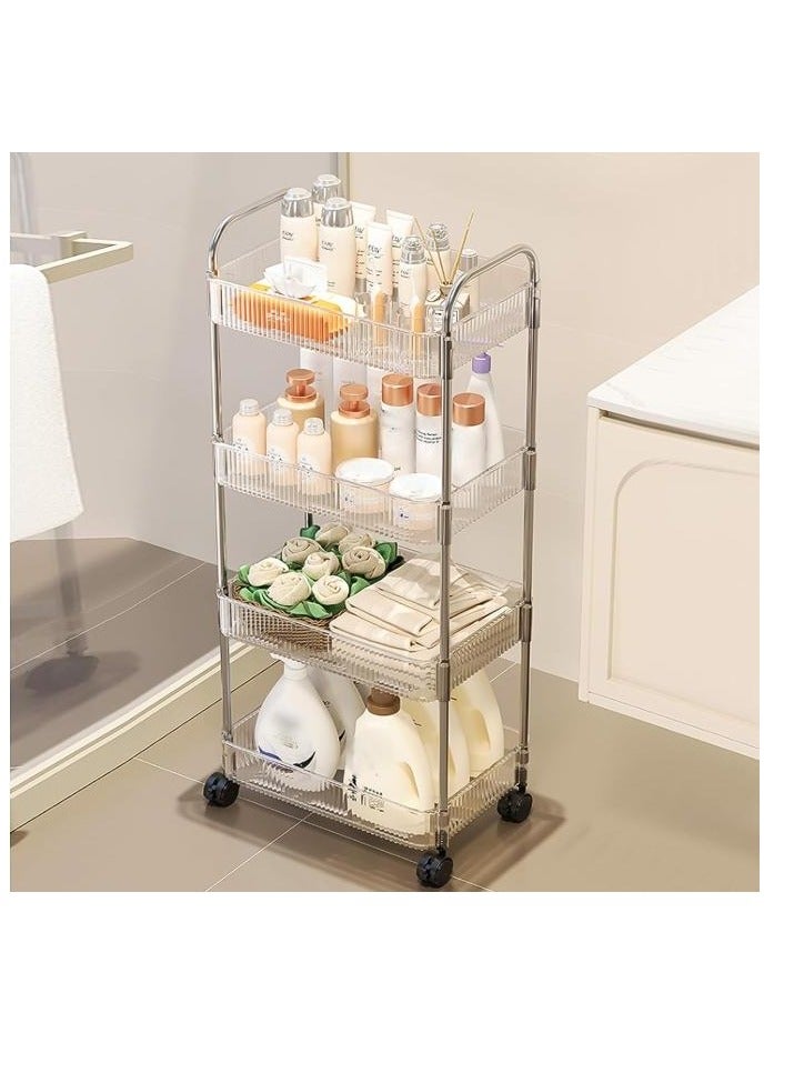 4-Tier Acrylic Storage Rolling Cart Clear Bathroom Cart Organizer Multifunction Rolling Utility Cart for Office Living Room - Image 1